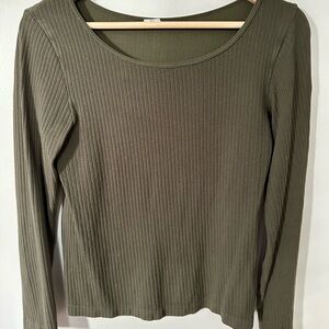 Olive Ribbed Long Sleeve Top